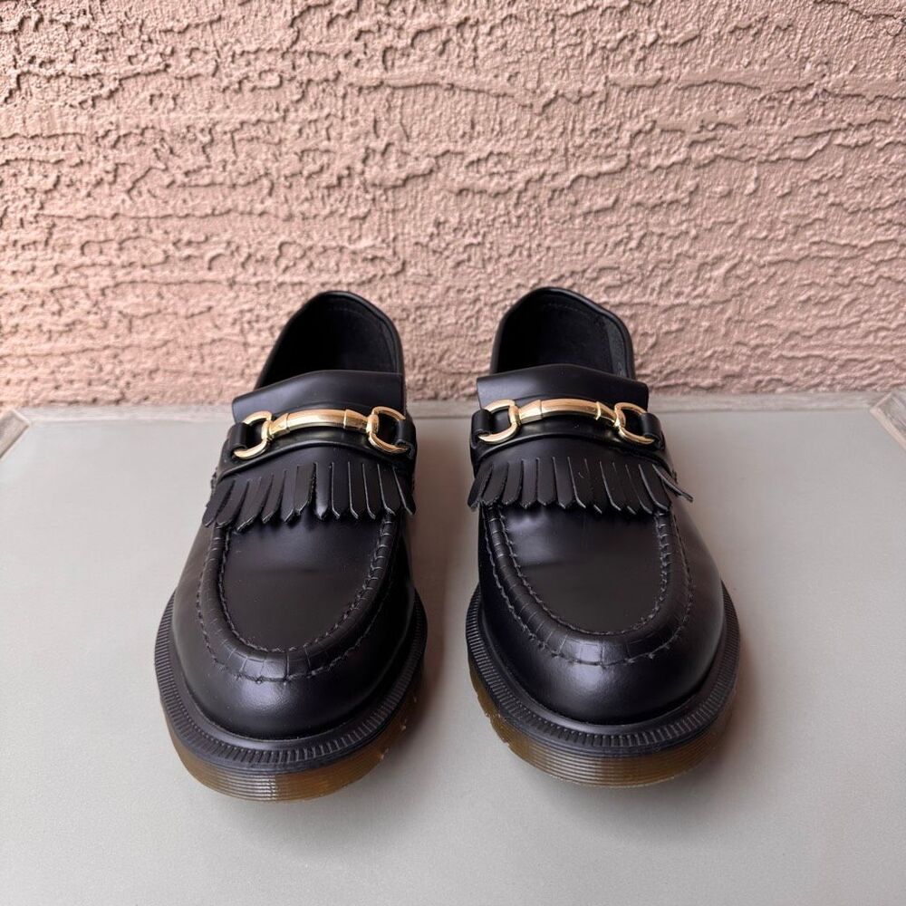 Dr. Martens Adrian Snaffle Smooth Leather Kiltie Loafers Black Gold Womens 8US - Picture 2 of 12
